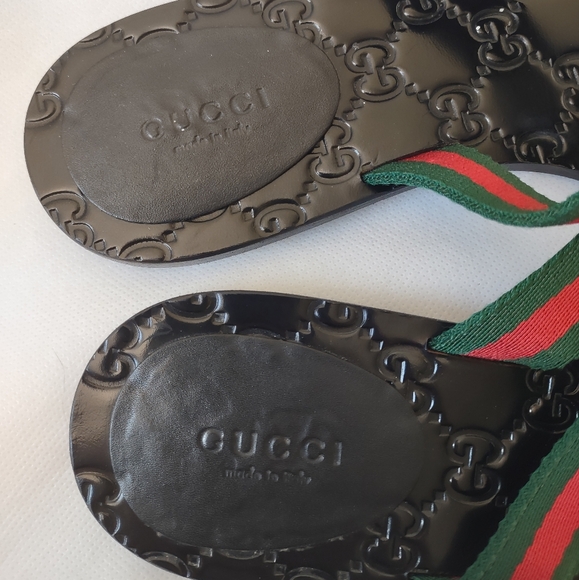 Gucci lifford 37.5 thong double G sandals leather logo ribbon flip flops - Picture 13 of 14